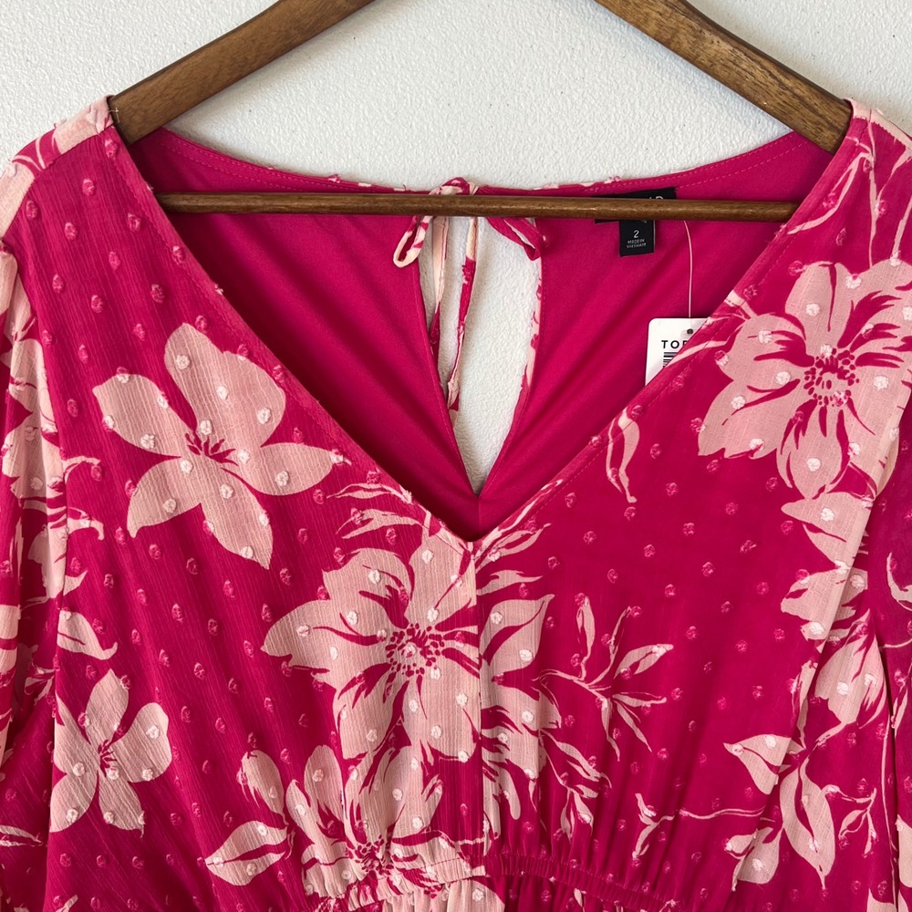 NEW Torrid 2X Mini Clip Dot Voluminous Babydoll Dress Emma Floral Pink Tropical - Picture 6 of 15